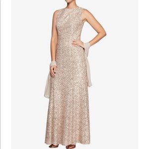 Alex Evenings Sequined Lace Gown & Shawl